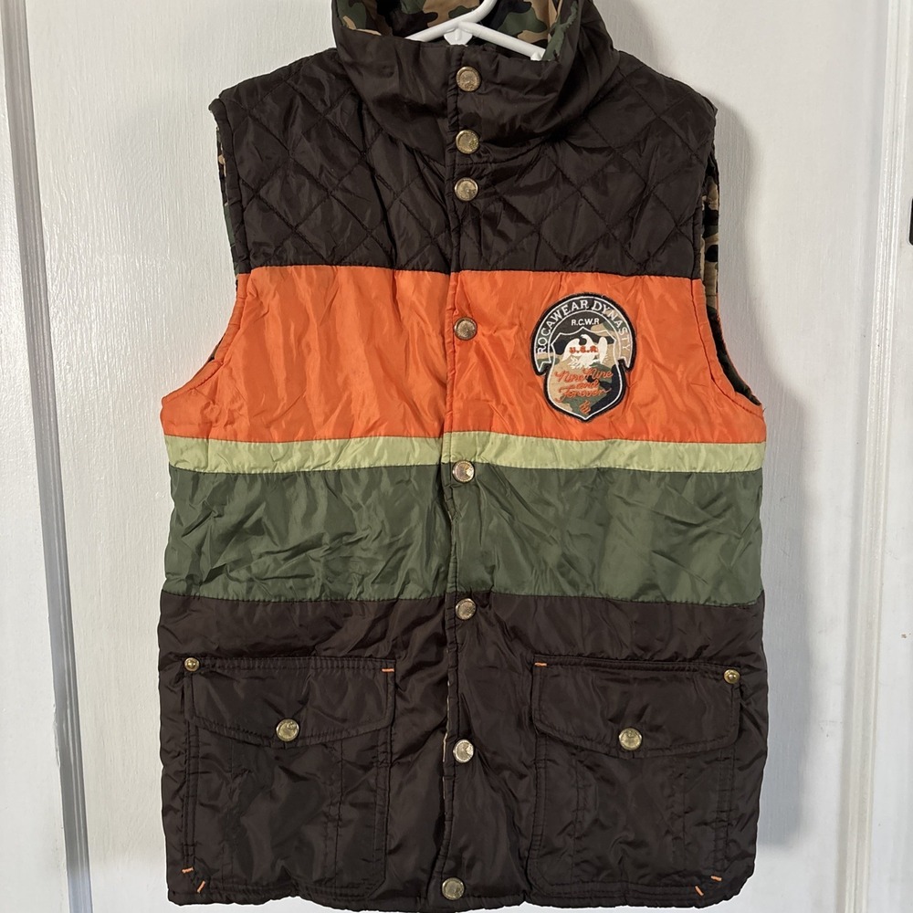 Rocawear Boys Small 8 Camouflage Puffer Sleeveless Snap Close Reversible